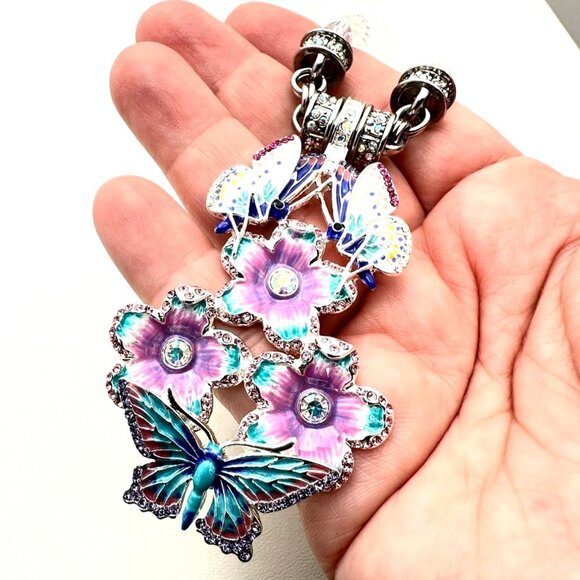 Kirks Folly Womens Necklace Crystal Magnetic Butterfly Flowers - Picture 1 of 3